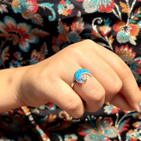 92.5 Sterling Silver Moon Adjustable Elegant Statement Ring